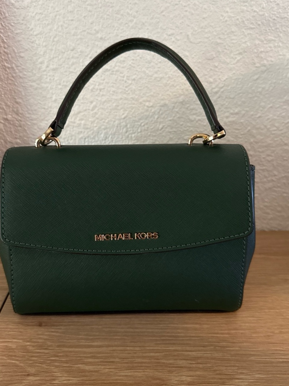 Michael Kors Forest Green Top-Handle Mini Bag with Gold Hardware